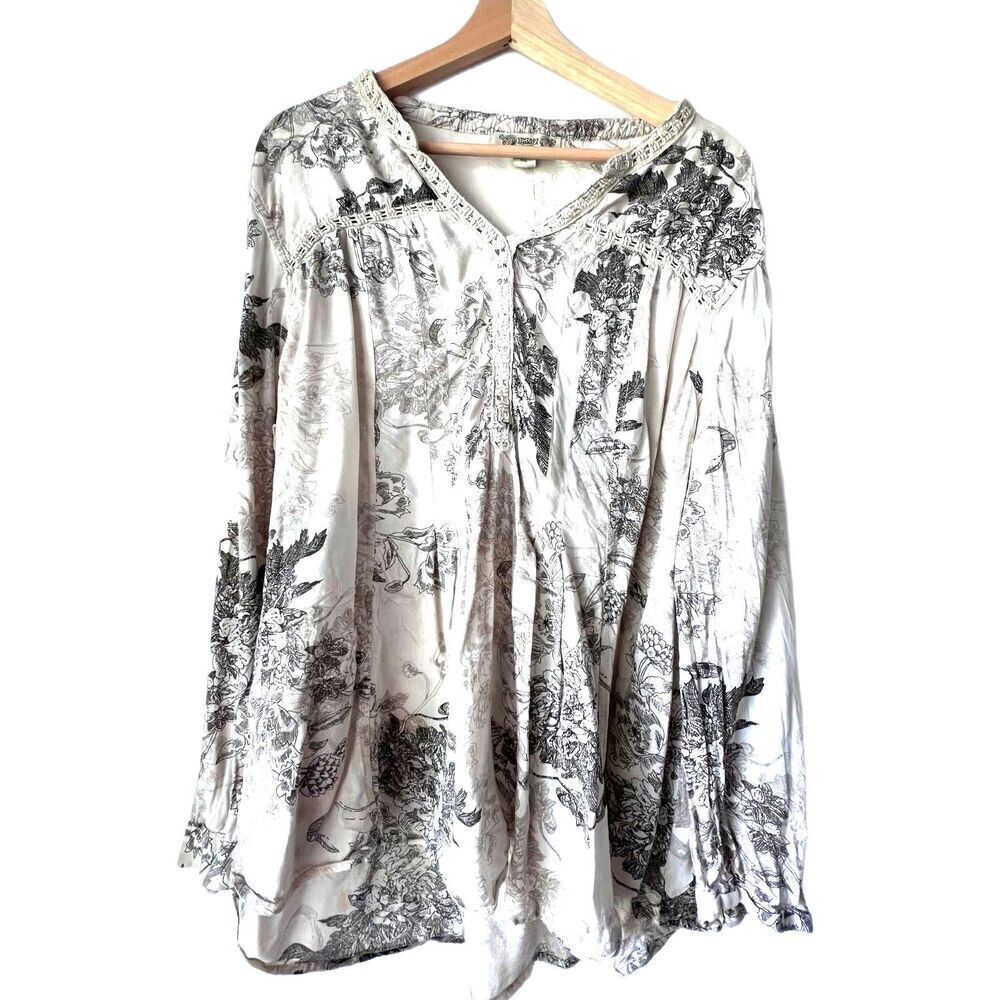 Women's Long sleeve plus blouse top embroidered romantic size XXL